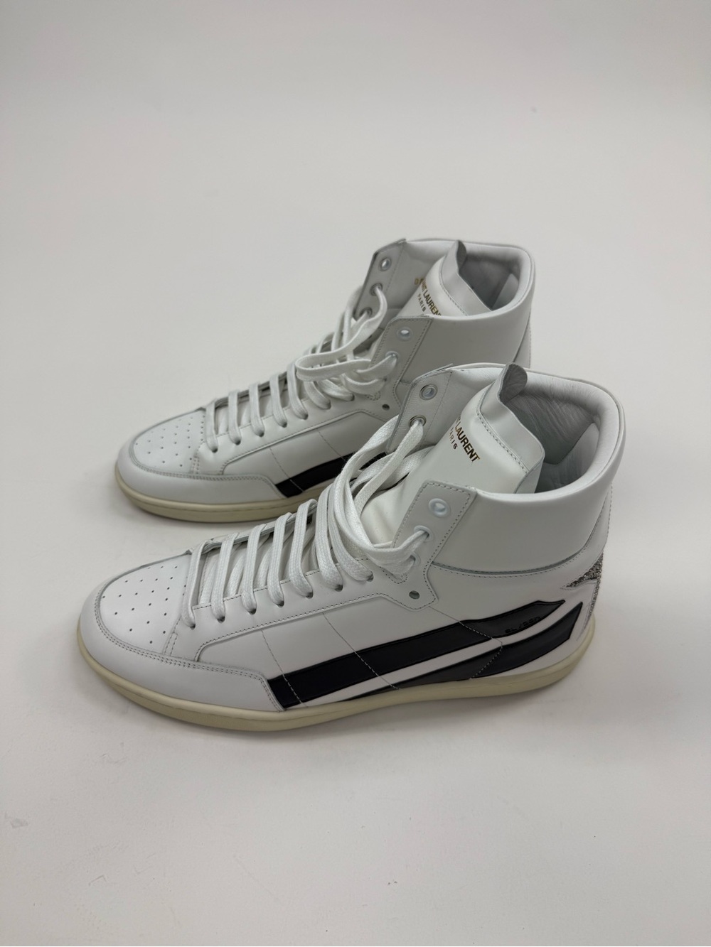 Saint Laurent White High-Top Sneakers with Black Stripe - Picture 2 of 10